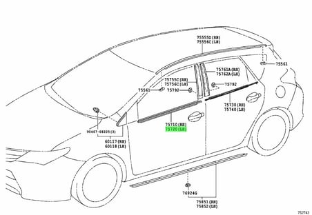 Toyota Auris 2012-2015 Cam Sıyırıcı Dış Ön Sol Sıyah (Oem No: 7572012890)
