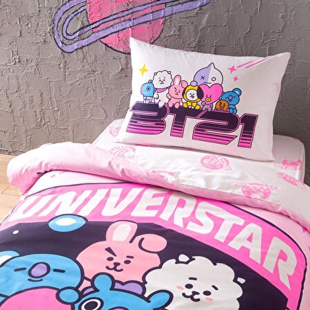 Taç Lisanslı BT21 Universtar Pamuk Tek Kişilik Nevresim Takımı