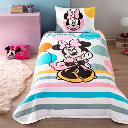 Taç Disney Minnie Mouse Sweet Pamuk Tek Kişilik Pike Takımı