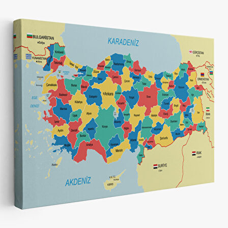 Türkiye Haritası Kanvas Tablo Sınır Komşulu Eğitici Dekoratif Tablo 3103