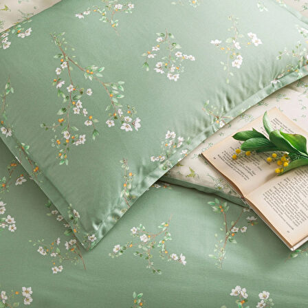 Linens Allday Guava Pamuk Saten Çift Kişilik Nevresim Takımı Yeşil