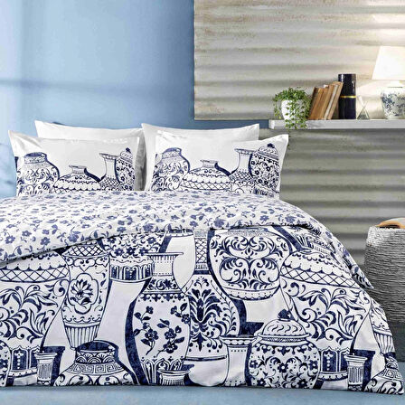 Linens Allday Tuscan Pamuk Saten Çift Kişilik Nevresim Takımı Mavi