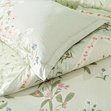 Linens Jumble Pamuk Saten Çift Kişilik Nevresim Takımı Yeşil