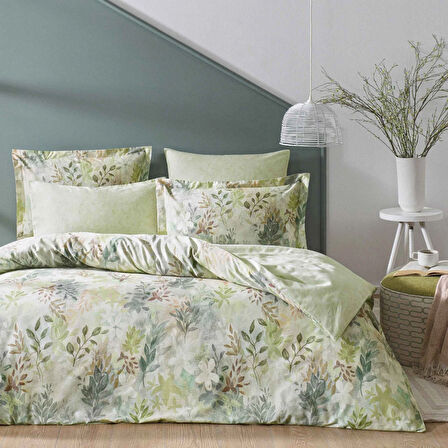 Linens Wisteria Pamuk Saten Çift Kişilik Nevresim Takımı Yeşil