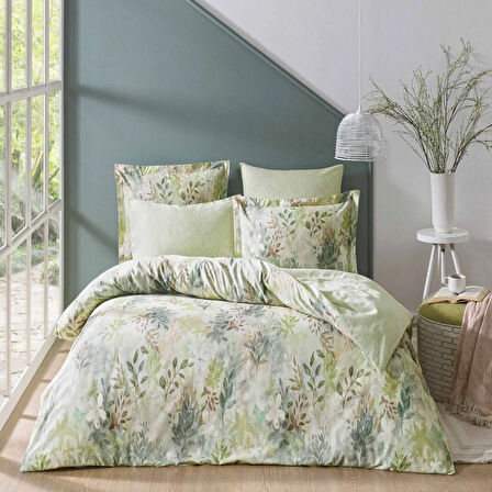 Linens Wisteria Pamuk Saten Çift Kişilik Nevresim Takımı Yeşil