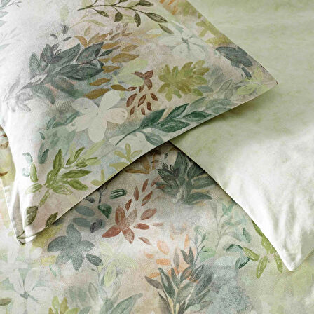 Linens Wisteria Pamuk Saten King Nevresim Takımı Yeşil