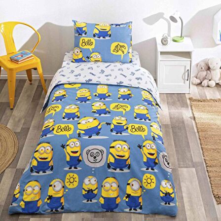 Taç Lisanslı Minions Bananas Pamuk Tek Kişilik Nevresim Takımı