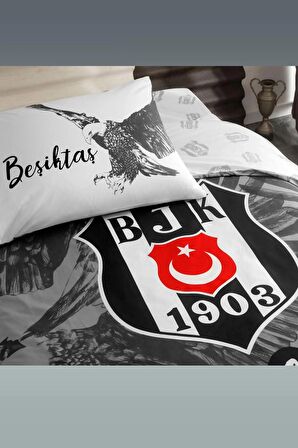 Taç Lisanslı Beşiktaş Kartal Tek Kişilik Pamuk Nevresim Takımı