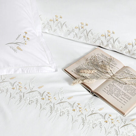 Linens Premium Chıffon Pamuk Brode Süper King Nevresim Takımı Beyaz