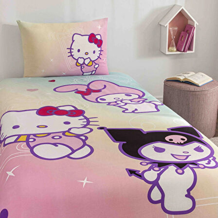 Taç Lisanslı Hello Kitty & Friends Pamuk Tek Kişilik Nevresim Takımı
