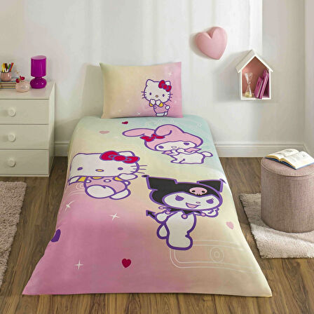 Taç Lisanslı Hello Kitty & Friends Pamuk Tek Kişilik Nevresim Takımı