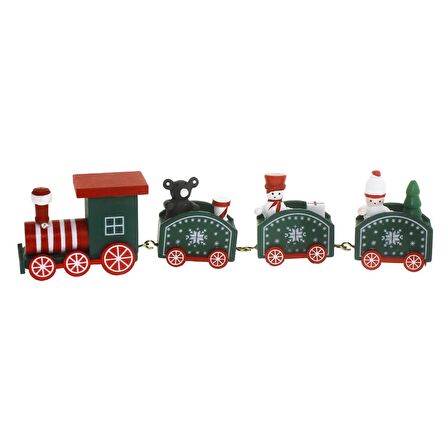 23X7cm Ahşap Yılbaşı Tren  Yeşil