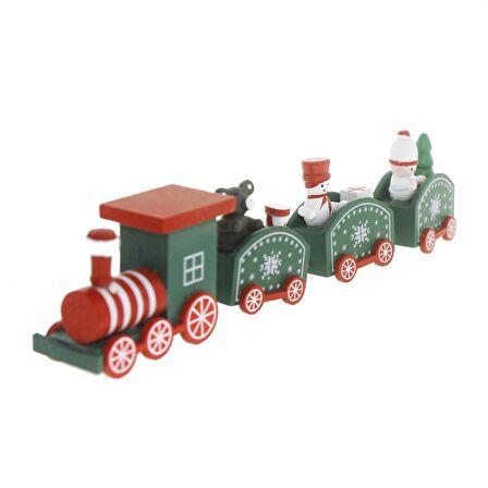 23X7cm Ahşap Yılbaşı Tren  Yeşil