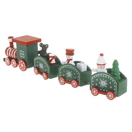 23X7cm Ahşap Yılbaşı Tren  Yeşil