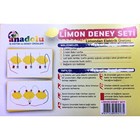 Limon Deney Seti Limondan Elektrik Üretimi Yapım Seti Limon Pili