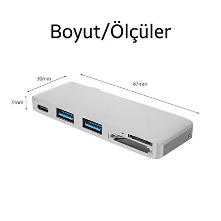 5in1 Usb-C Hub 3.0 Type-C Şarj Kart Okuyucu Type-C Adaptör (Gümüş)