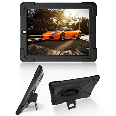 Ally İPad 2-İPad 3-İPad 4-Shockproof 3 Katmanlı Standlı Zırh Kılıf SİYAH
