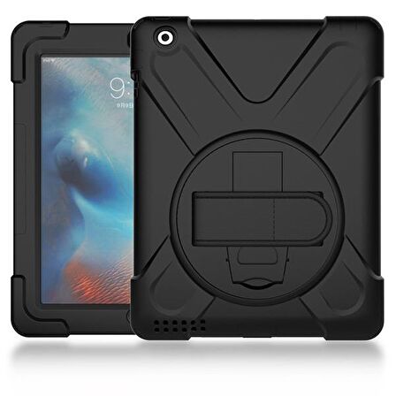 Ally İPad 2-İPad 3-İPad 4-Shockproof 3 Katmanlı Standlı Zırh Kılıf SİYAH