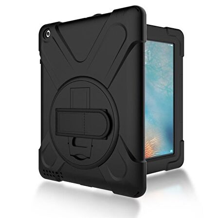 Ally İPad 2-İPad 3-İPad 4-Shockproof 3 Katmanlı Standlı Zırh Kılıf SİYAH