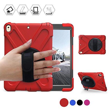 Ally İpad Pro 10.5, 3 Katmanlı Standlı Zırh Kılıf-Shockproof Case KIRMIZI