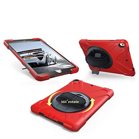 Ally İpad Pro 10.5, 3 Katmanlı Standlı Zırh Kılıf-Shockproof Case KIRMIZI