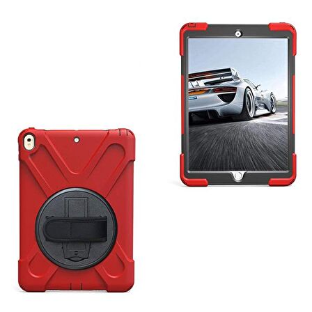 Ally İpad Pro 10.5, 3 Katmanlı Standlı Zırh Kılıf-Shockproof Case KIRMIZI
