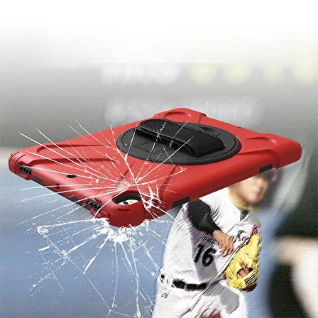 Ally İpad Pro 10.5, 3 Katmanlı Standlı Zırh Kılıf-Shockproof Case KIRMIZI