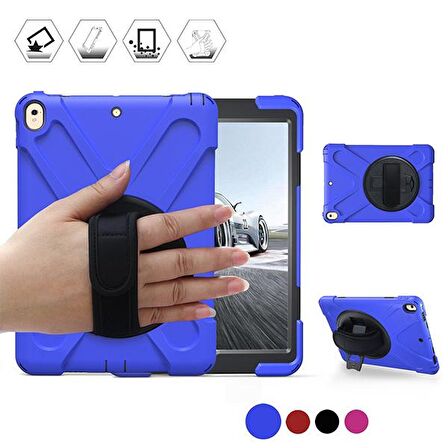 Ally İpad Pro 10.5, 3 Katmanlı Standlı Zırh Kılıf-Shockproof Case MAVİ