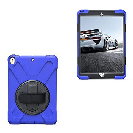 Ally İpad Pro 10.5, 3 Katmanlı Standlı Zırh Kılıf-Shockproof Case MAVİ