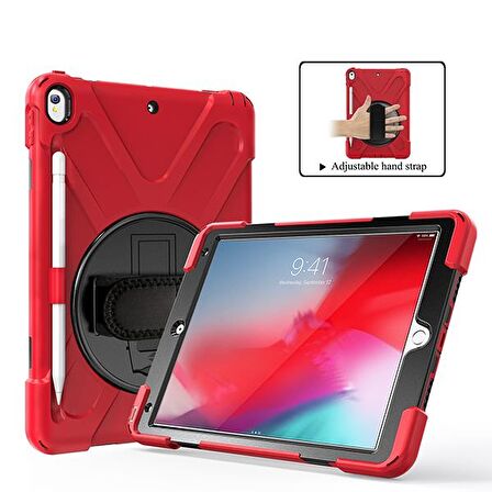 Ally İpad Pro 10.5 Air10.5 2019 Kalem Yerli Standlı Zırh Kılıf KIRMIZI