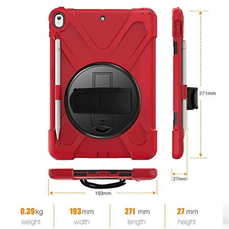 Ally İpad Pro 10.5 Air10.5 2019 Kalem Yerli Standlı Zırh Kılıf KIRMIZI