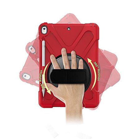 Ally İpad Pro 10.5 Air10.5 2019 Kalem Yerli Standlı Zırh Kılıf KIRMIZI