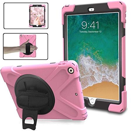 Ally İpad Pro 10.5, 3 Katmanlı Standlı Zırh Kılıf-Shockproof Case PEMBE