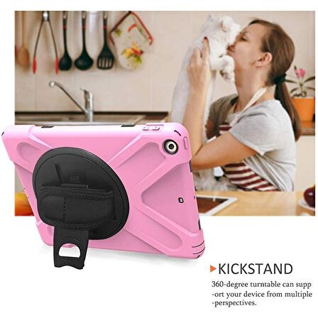 Ally İpad Pro 10.5, 3 Katmanlı Standlı Zırh Kılıf-Shockproof Case PEMBE