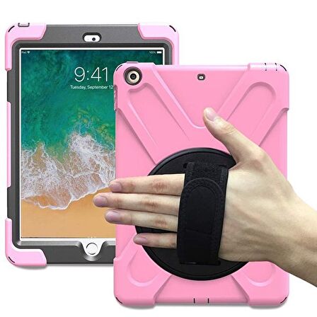 Ally İpad Pro 10.5, 3 Katmanlı Standlı Zırh Kılıf-Shockproof Case PEMBE