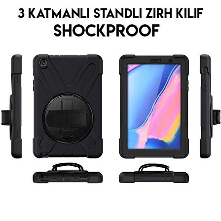Ally Galaxy Tab P200-P205 3 Katmanlı Standlı Zırh Kılıf-Shockproof SİYAH