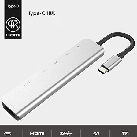 TYPE C USB 3.1 7 İN1 ADAPTÖR 4K HMİ-2*USB 3.0 SD-MİCROSD KART OKUYUCU-2*TYPE C