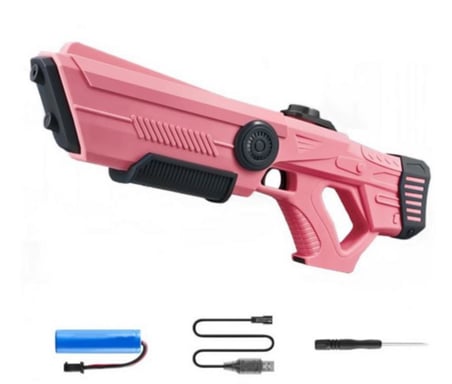 Oyuncak Pembe 50 cm Otomatik Elektrikli Su Tabancası Şarj Edilebilir Bataryalı Pet Şişe Aparatlı