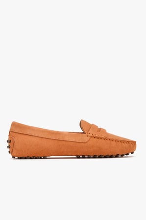 Kadın Loafer Ayakkabı Hakiki Deri Oranj Süet