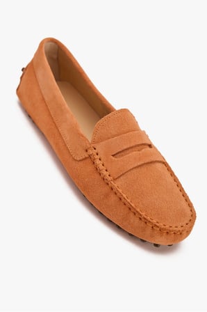 Kadın Loafer Ayakkabı Hakiki Deri Oranj Süet