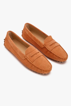 Kadın Loafer Ayakkabı Hakiki Deri Oranj Süet