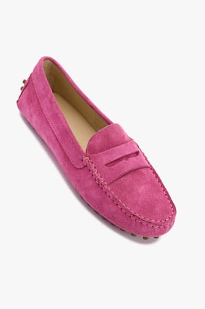 Kadın Hakiki Deri Fuşya Süet Loafer Ayakkabı