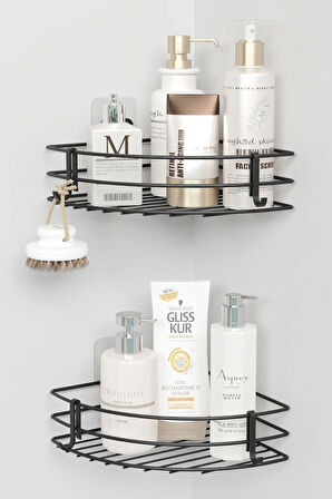 Yapışkanlı 2 li set Banyo Köşeliği Köşe Rafı Duş Şampuanlık Duvar Düzenleyici Organizer Raf