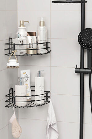 Yapışkanlı 2 li set Banyo Köşeliği Köşe Rafı Duş Şampuanlık Duvar Düzenleyici Organizer Raf