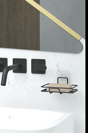 Yapışkanlı 2 li Set Sabunluk Banyo Mutfak Lavabo Metal Katı Sabunluk Siyah