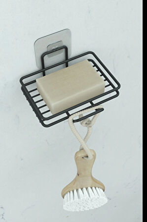 Yapışkanlı 2 li Set Sabunluk Banyo Mutfak Lavabo Metal Katı Sabunluk Siyah