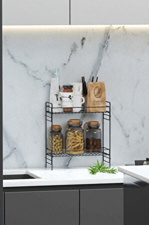 2 Katlı Mutfak Rafı Banyo Dolabı Çok Amaçlı Düzenleyici Baharatlık Masa Üstü Tezgah Raf Organizer