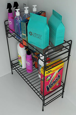 2 Katlı Evye Tezgah Altı Raf Banyo Mutfak Dolabı Çok Amaçlı Düzenleyici Deterjanlık Organizer