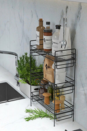 3 Katlı Mutfak Rafı Banyo Dolabı Çok Amaçlı Düzenleyici Baharatlık Masa Üstü Tezgah Raf Organizer