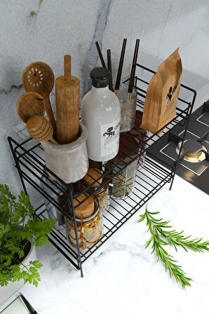 2 Katlı Mutfak Rafı Banyo Dolabı Çok Amaçlı Düzenleyici Baharatlık Masa Üstü Tezgah Raf Organizer